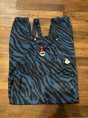 Shinesty Blue Zebra Pajamaralls Overalls with Bottle Opener - Size Small